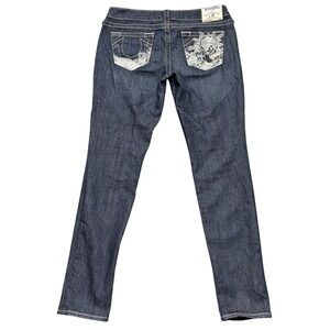 True Religion Women Low Rise Skinny Jeans Buddha Embellished Pockets Size 31 USA